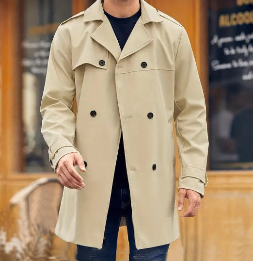 Herren Leichter Doppelreihiger Trenchcoat mit Wasserabweisender Beschichtung Drune