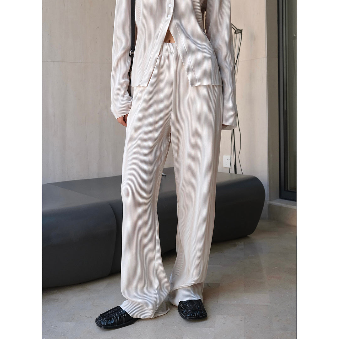Damen Weite Palazzo‑Hose aus geripptem Feinstrick mit Elastbund Drune