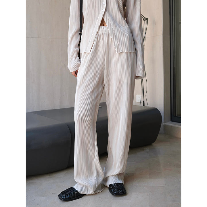 Damen Weite Palazzo‑Hose aus geripptem Feinstrick mit Elastbund Drune