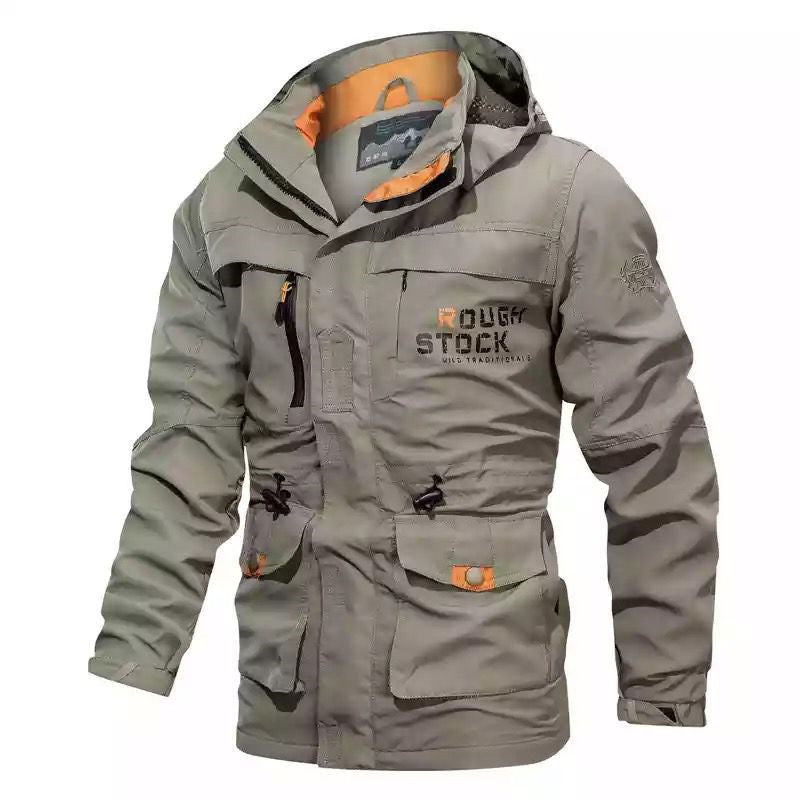 Herren Robust-Canvas-Fieldparka mit Kapuze, taillierendem Kordelzug und Multifunktions‑Taschen Drune