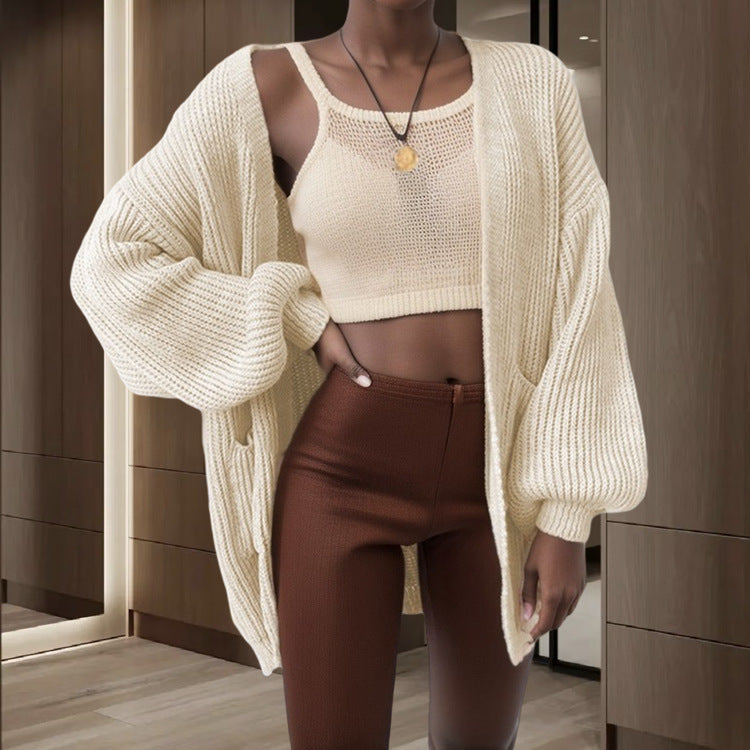 Damen Grobstrick Cardigan mit weiten Ärmeln und praktischen Taschen Drune