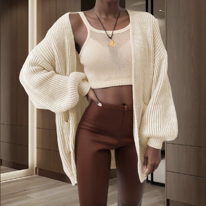Damen Grobstrick Cardigan mit weiten Ärmeln und praktischen Taschen Drune