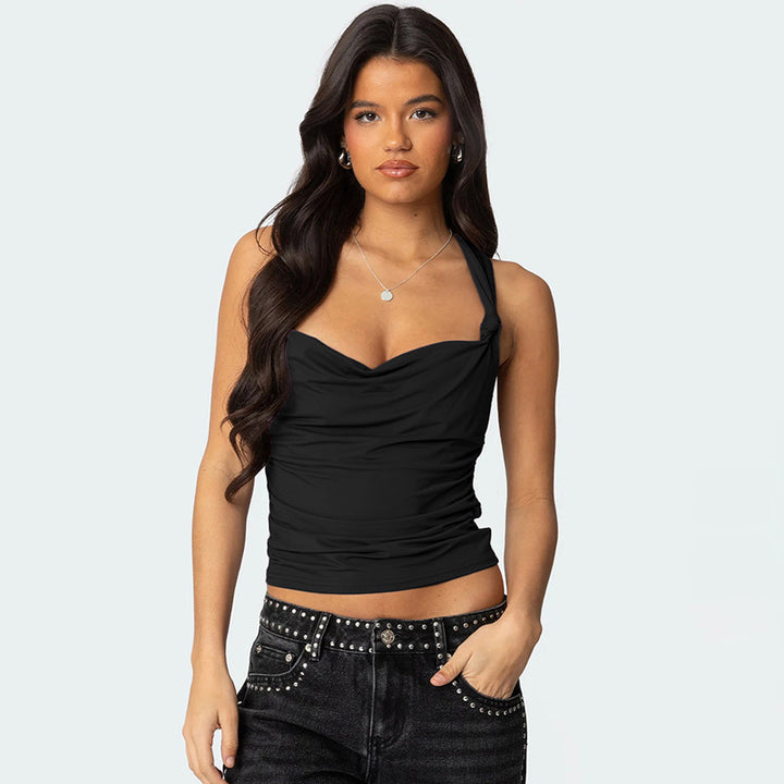 Damen modisches Top mit Knoten-Detail und Raffungen Drune
