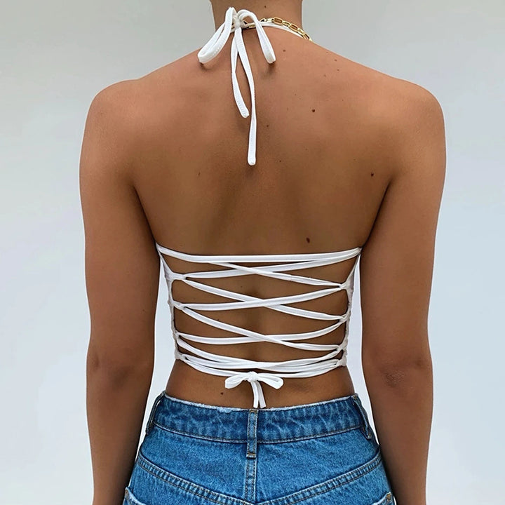 Damen Crop-Top mit tiefem V-Ausschnitt und schmalen Trägern Drune