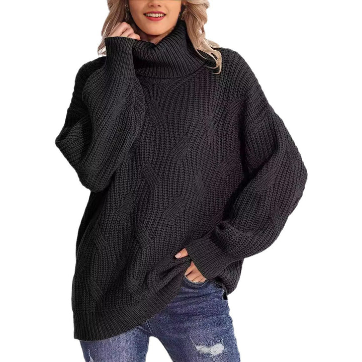 Damen Weicher Strickpullover mit hohem Kragen und Kabelmuster Drune