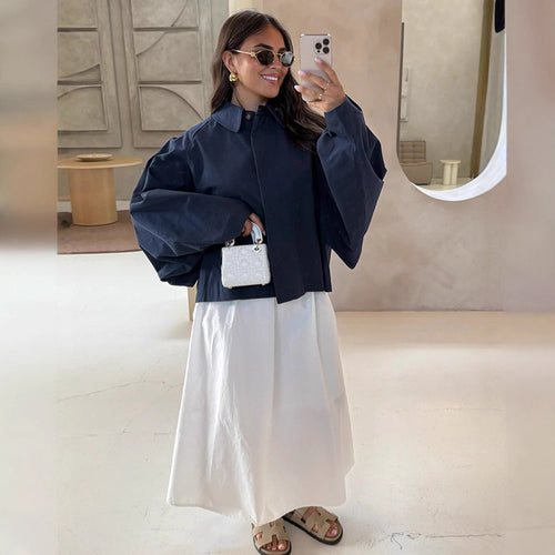 Damen Boxy Cropped Kurzjacke mit voluminösen Ballonärmeln Drune