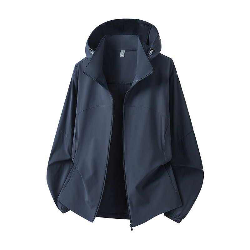 Herren Leichte Kapuzen-Regenjacke mit atmungsaktivem Softshell-Material und elastischen Bündchen Drune