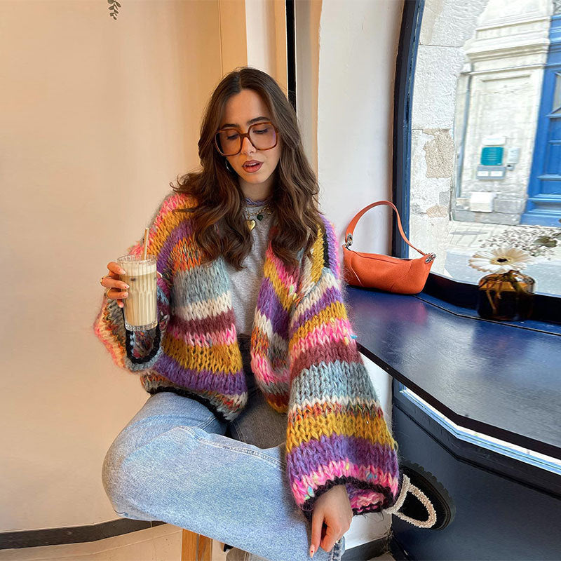 Damen Strickjacke mit voluminösen Ärmeln und farbverlaufendem Design Drune