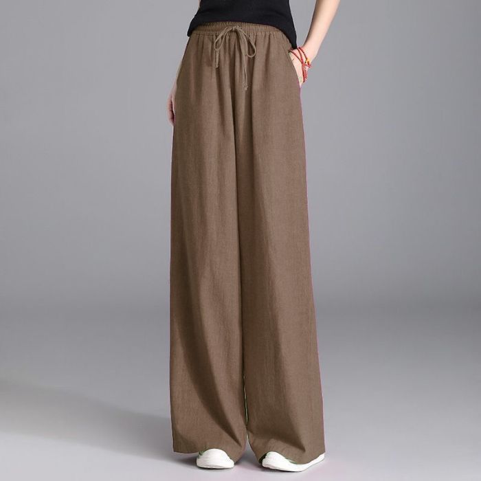Damen nan weite Palazzo Leinenhose mit elastischem Kordelbund und Seitentaschen Drune
