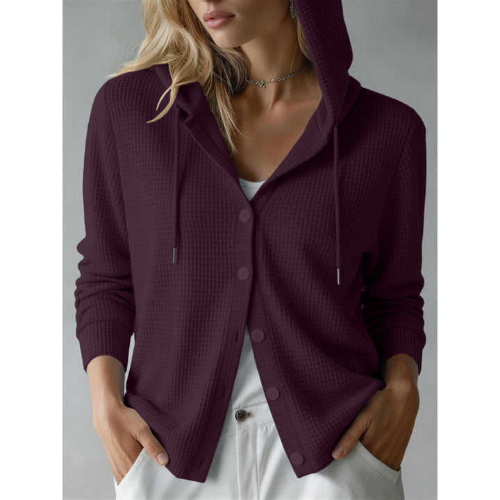 Damen Kapuzen-Strickjacke mit Waffelstruktur und Knopfleiste Drune