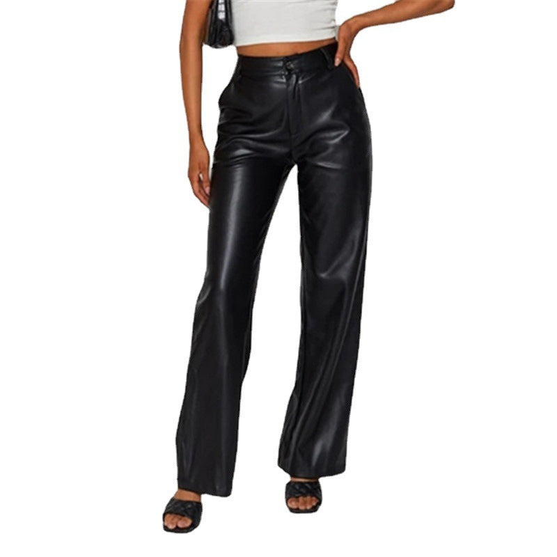 Damen Elegante Kunstlederhose im hoch geschnittenen Design Drune