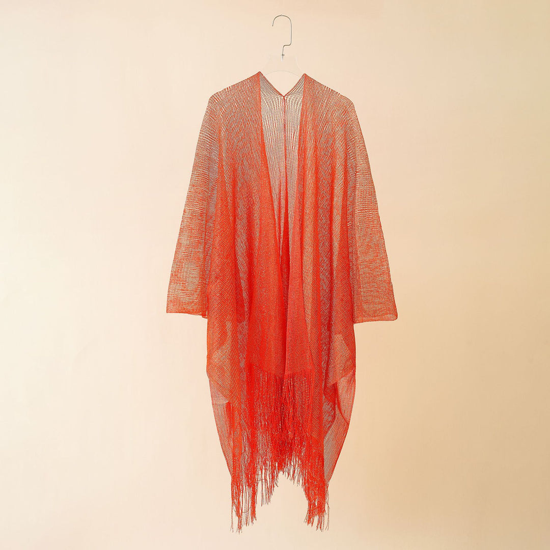 Damen Fransen-Kimono aus transparenter, luftiger Struktur Drune