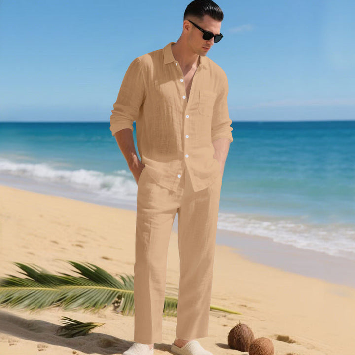 Herren leichtes Leinen-Outfit mit stilvollem Hemd und eleganter Hose Drune
