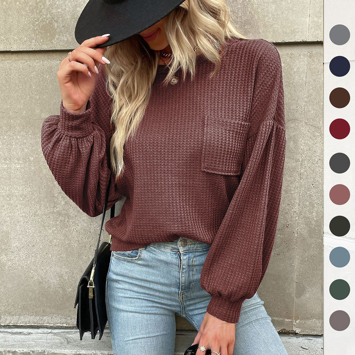 Damen Lässiger Pullover mit Ballonärmeln Drune