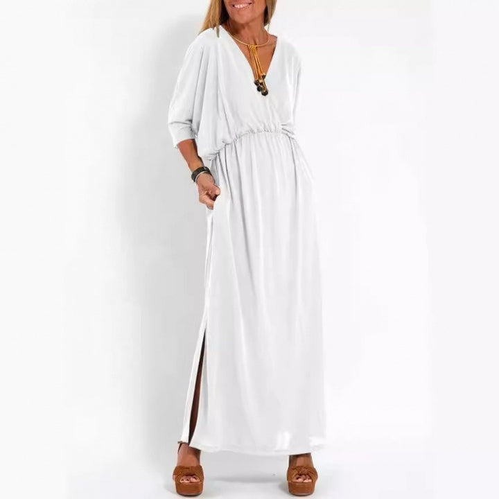 Damen lässiges Maxikleid mit V-Ausschnitt und seitlichen Schlitzen Drune