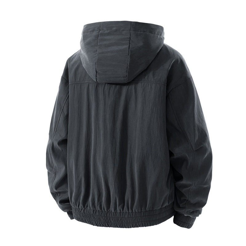 Herren leichte Utility-Kapuzenjacke mit verstaubarer Kapuze, wasserabweisender Beschichtung, Reißverschlusstaschen und elastischen Bündchen Drune