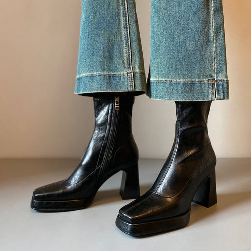Damen Knöchelhohe Stiefelette mit geteilter Vorderblattform, weichem Nappaleder und sculpted Blockabsatz Drune