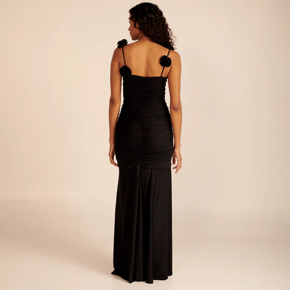 Damen Wickelkleid mit raffinierten Falten und verspielt Blumendetails Drune