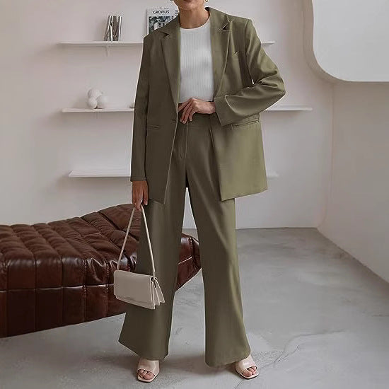Damen nan Longblazer-Set mit kastiger Oversize-Silhouette, strukturierter Schulterpartie und hochtaillierter Palazzo-Hose Drune