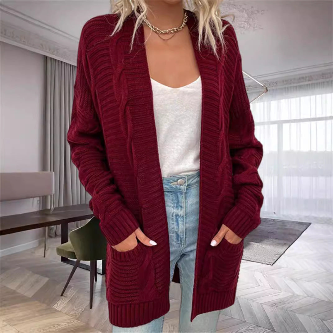 Damen Grobstrick-Cardigan mit strukturierten Ärmeln und tiefen Taschen Drune