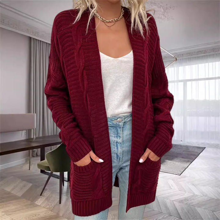 Damen Grobstrick-Cardigan mit strukturierten Ärmeln und tiefen Taschen Drune
