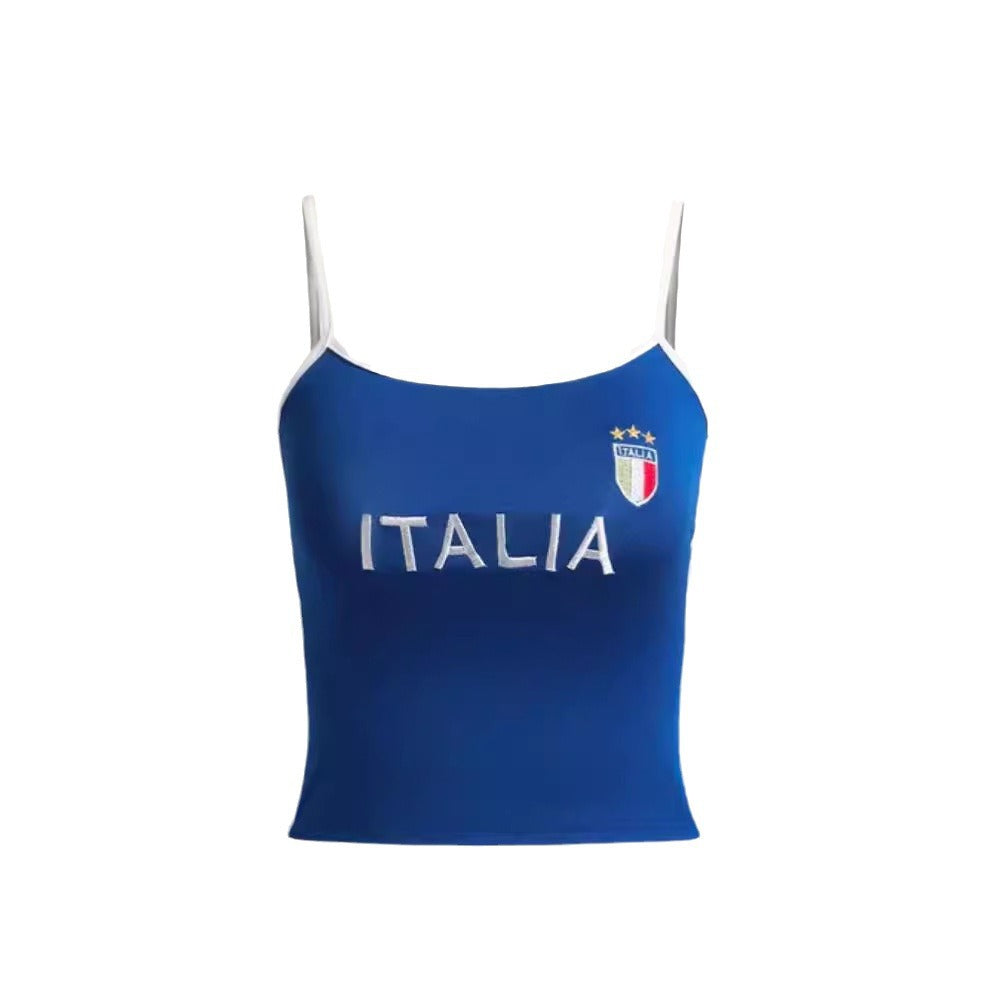 Damen Sporty Cropped Camisole mit Nationalem Emblem Drune