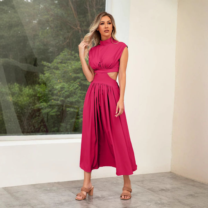 Damen Maxikleid mit Cut-Outs und modernem Stehkragen Drune