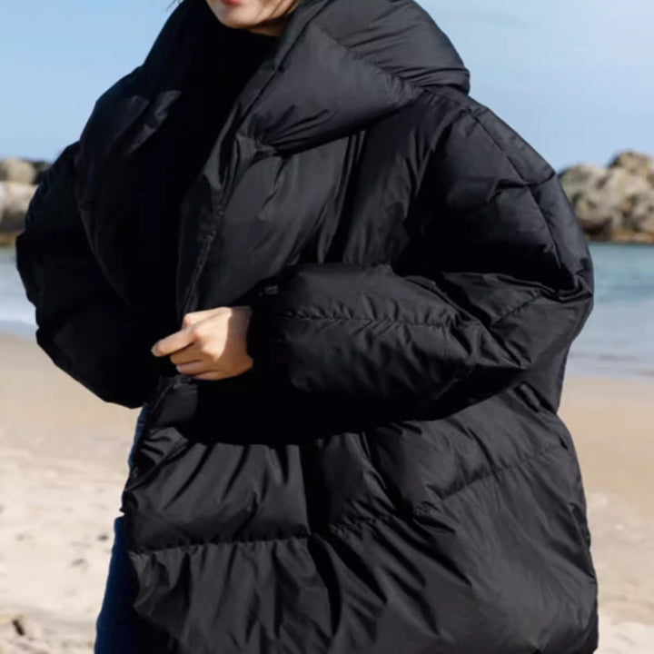 Damen Oversized Stepp-Winterjacke mit XXL-Kapuze und Kordeltaillenband Drune