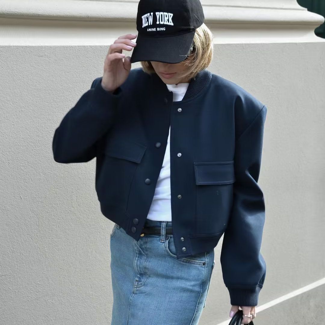 Damen kurze Bomberjacke mit Leopardenprint, Rippbündchen & Pattentaschen Drune