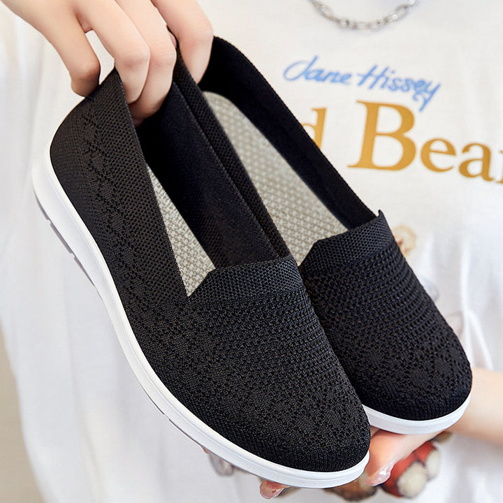 Damen nan nahtloser Strick-Slipper mit elastischem Einstieg und dämpfender EVA-Laufsohle Drune