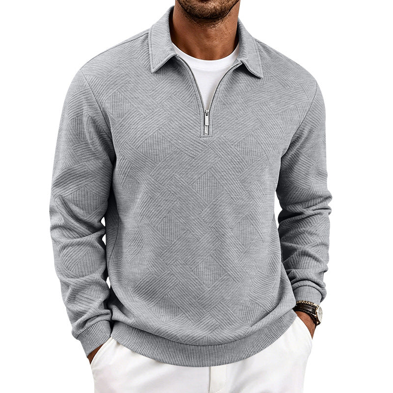 Herren Feinstrukturierter Halbzip-Pullover mit grafischer Waffelstrick-Optik und Stehkragen Drune