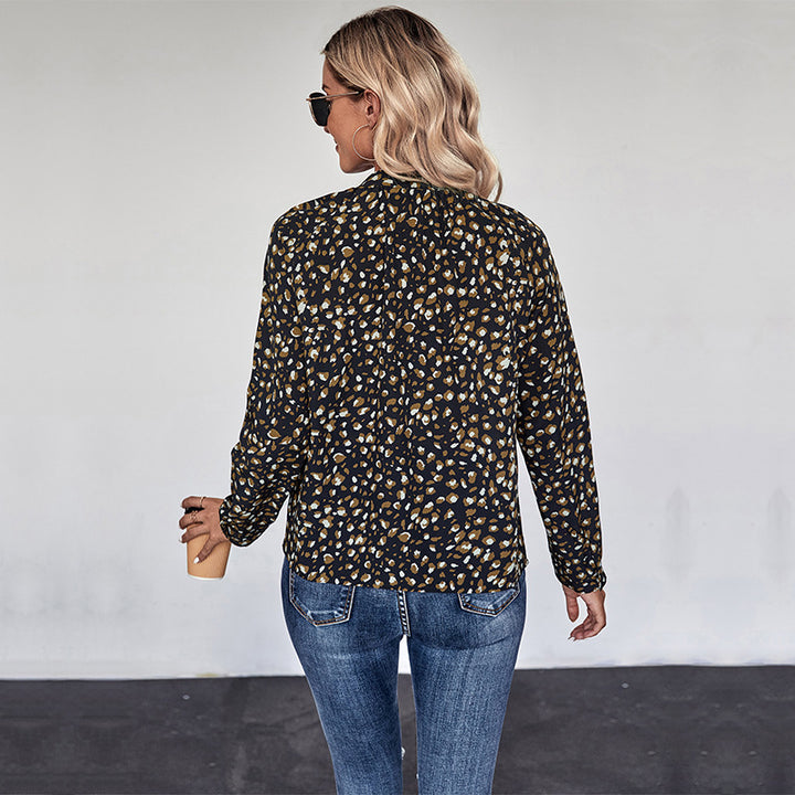 Damen Leichte Viskose-Bluse mit Rundhalsausschnitt, langen Ärmeln und abstraktem Print Drune