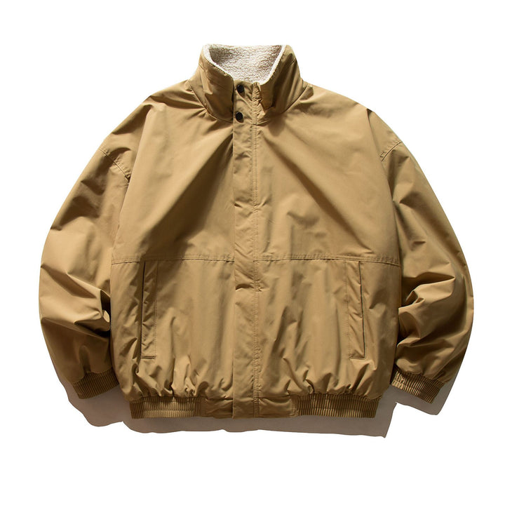 Unisex Kurz geschnittener winddichter Bomber mit Teddyfutterkragen und elastischem Bund Drune