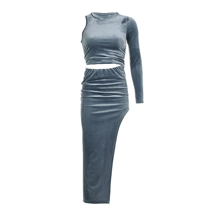 Damen Maxikleid mit asymmetrischem Saum und elegantem Langarm-Design Drune
