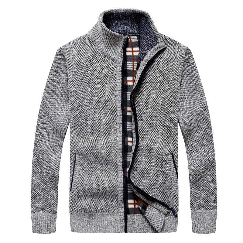 Herren Strick-Cardigan mit Fleece-Innenfutter, Stehkragen und Reißverschluss Drune