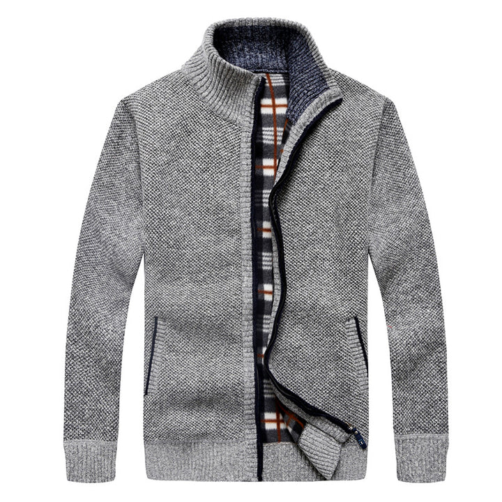 Herren Strick-Cardigan mit Fleece-Innenfutter, Stehkragen und Reißverschluss Drune