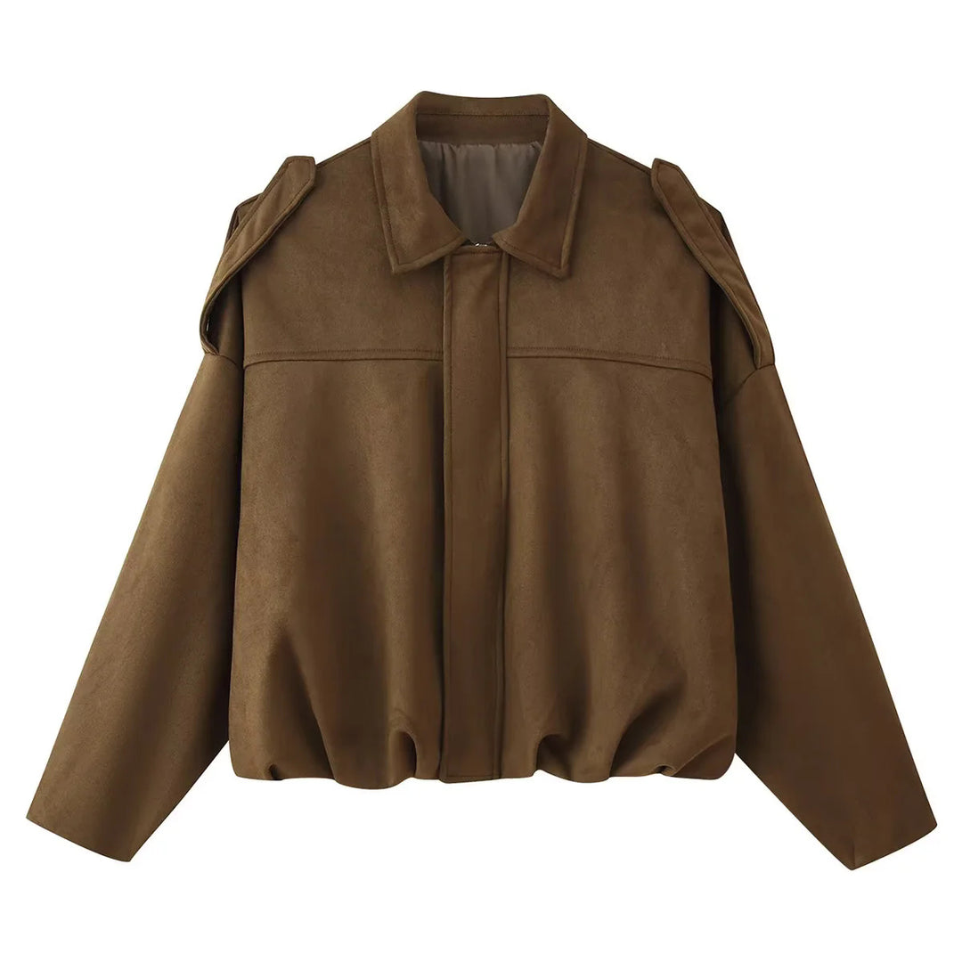 Damen nan kurz geschnittene Oversized-Blousonjacke mit Schulterklappen, verdeckter Frontleiste und elastischem Kordelsaum Drune