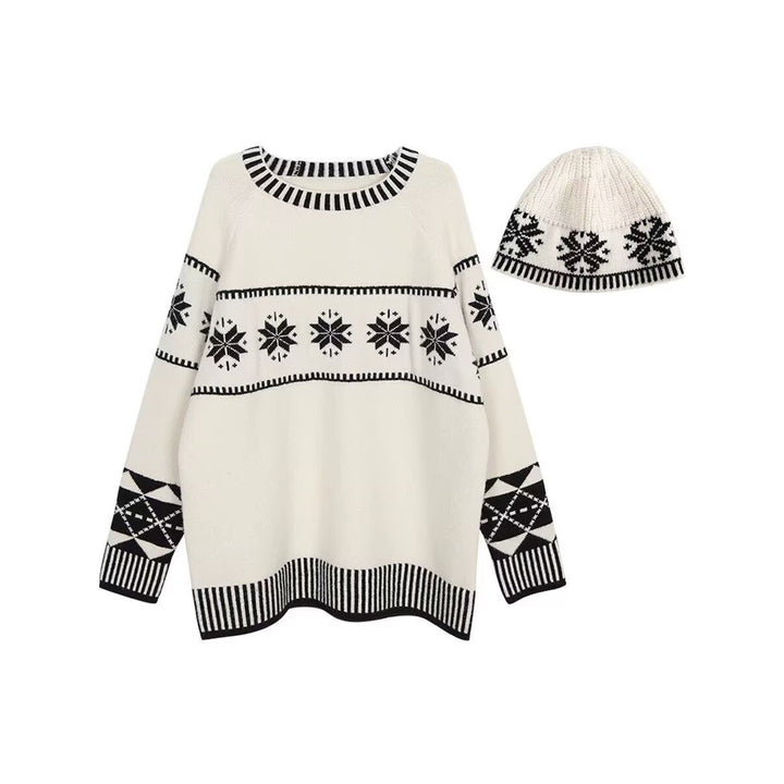 Damen Gemütlicher Grobstrickpullover mit Wintermotiv Drune