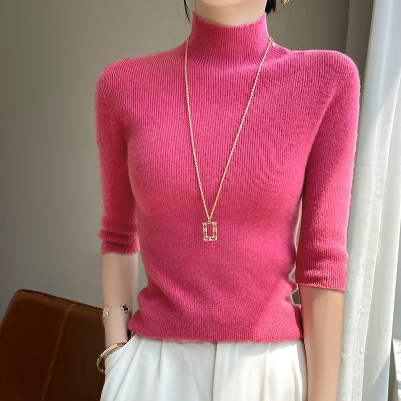 Damen Kurzarm-Mockneck-Pullover mit flauschiger Angora‑Optik Drune