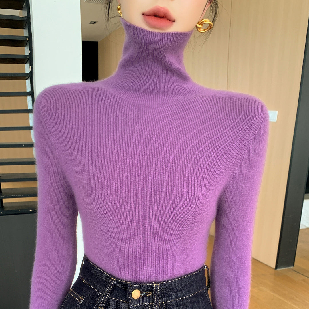 Damen Schlanker Feinstrickpullover mit hohem Rollkragen und feiner Rippstruktur Drune