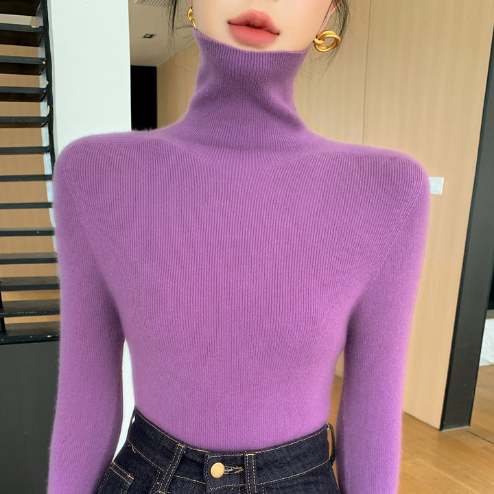 Damen Schlanker Feinstrickpullover mit hohem Rollkragen und feiner Rippstruktur Drune