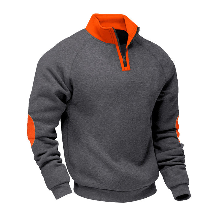 Herren nan Halbzip-Sweatshirt mit Stehkragen, Raglanärmeln und Ellbogenpatches Drune