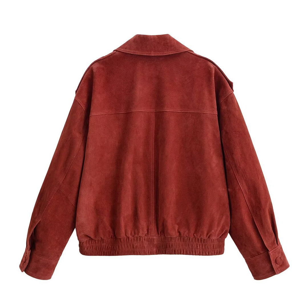 Damen Kurzjacke aus Veloursleder im Oversize‑Schnitt mit doppelreihiger Knopfleiste Drune
