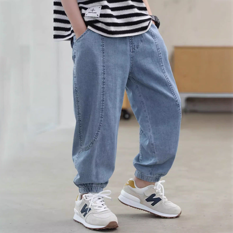 Unisex lässige Denim-Hosen mit elastischen Bündchen Drune
