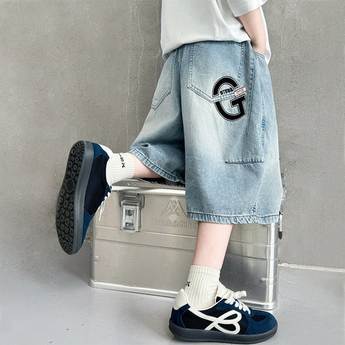 Jungen lässige Denim-Bermudas mit multifunktionalen Taschen Drune