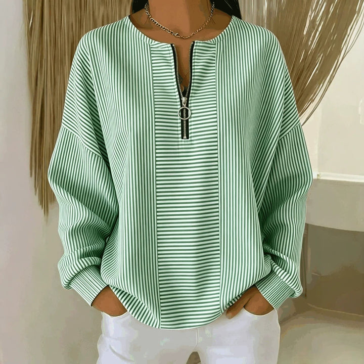 Damen Oversize Pullover mit feiner Rippstruktur und kurzem Zipper Drune