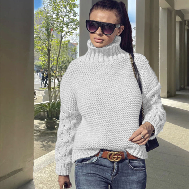 Damen Grobstrickpullover mit Rollkragen und Zopfdetails Drune