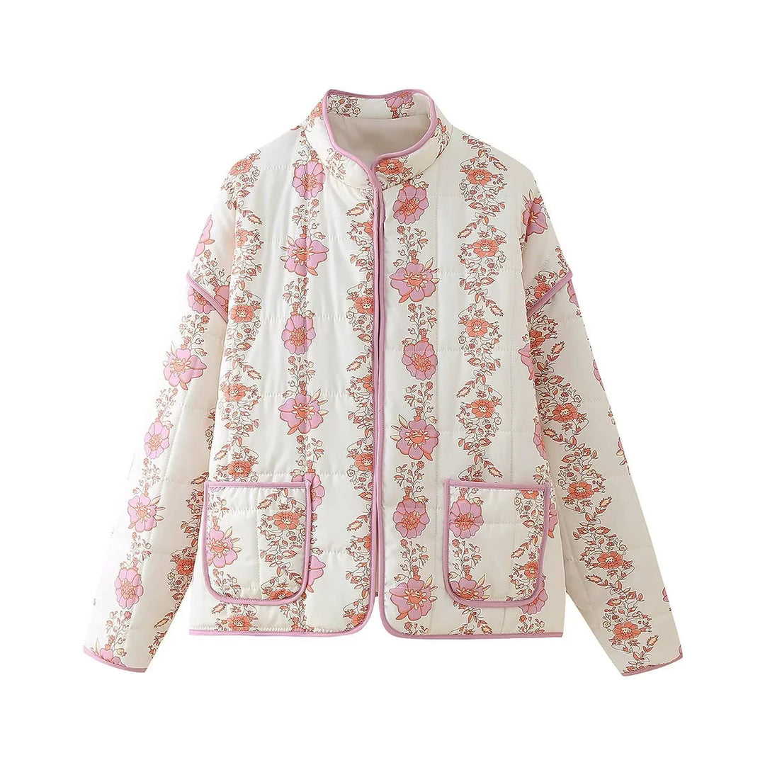 Damen nan gesteppte Kurzjacke mit floralem Allover-Print, leichter Wattierung, Stehkragen und aufgesetzten Taschen Drune