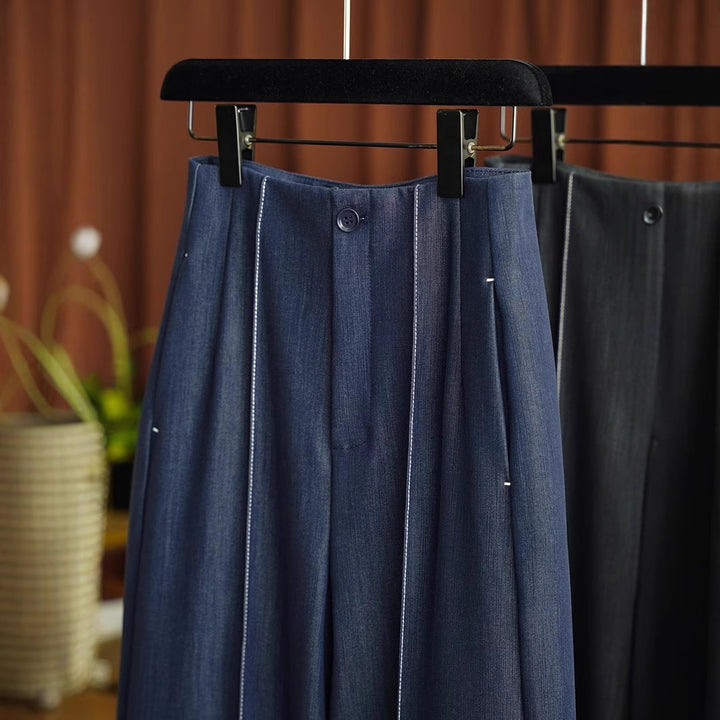 Damen Hochtaillierte weite Bundfaltenhose mit Bügelfalte und fließender Wide‑Leg-Silhouette Drune