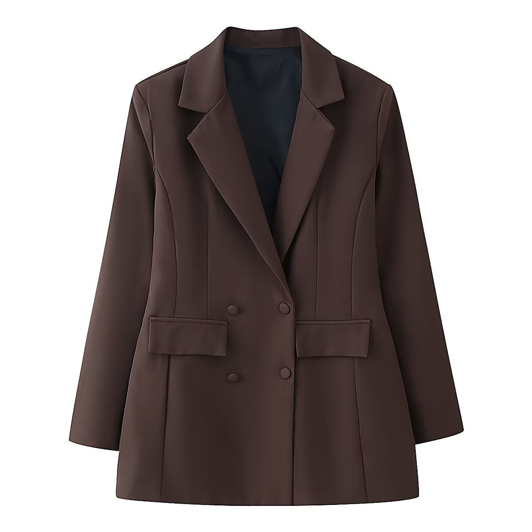 Damen 20+ taillierter doppeltreihiger Blazer mit Pattentaschen und fein strukturierter Silhouette Drune